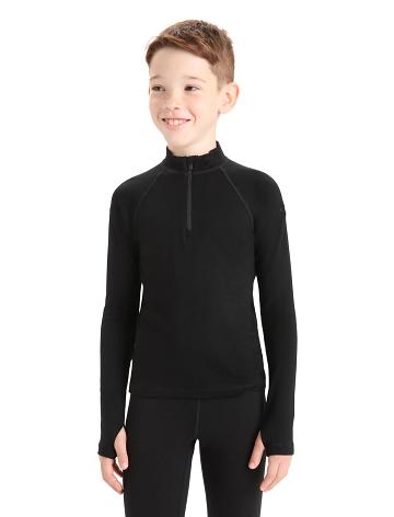 Kids' Icebreaker Merino 260 Tech Half Zip Thermal Top Long Sleeve Black | CA 1006BEXC